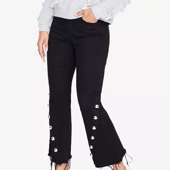 RACHEL ROY Crop Flare Silver Studded Black Denim Pants 25 - Picture 2 of 9